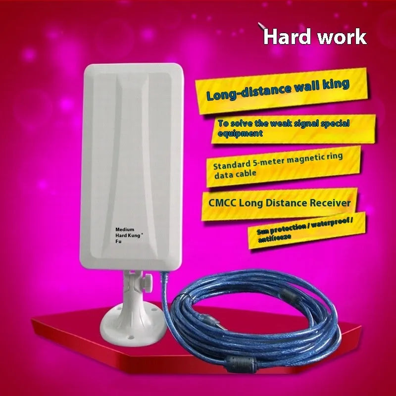 White high power USB wireless network card with Type USB connector showing coverage options