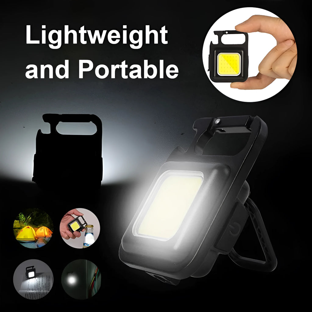 Black aluminium alloy USB rechargeable keychain flashlight with magnetic base and folded swivel handle