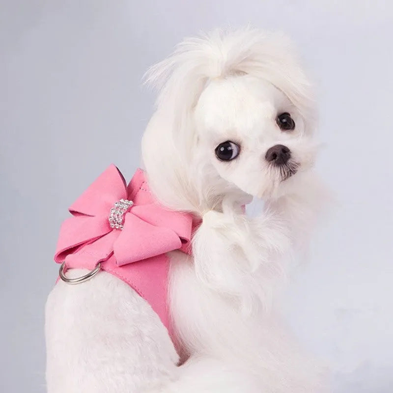 Cute fashion bowknot puppy chest strap harness in microfiber material with size options