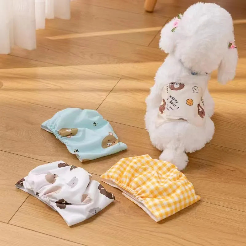 Cartoon bone paw print reusable male dog diaper belly band wrap on white background