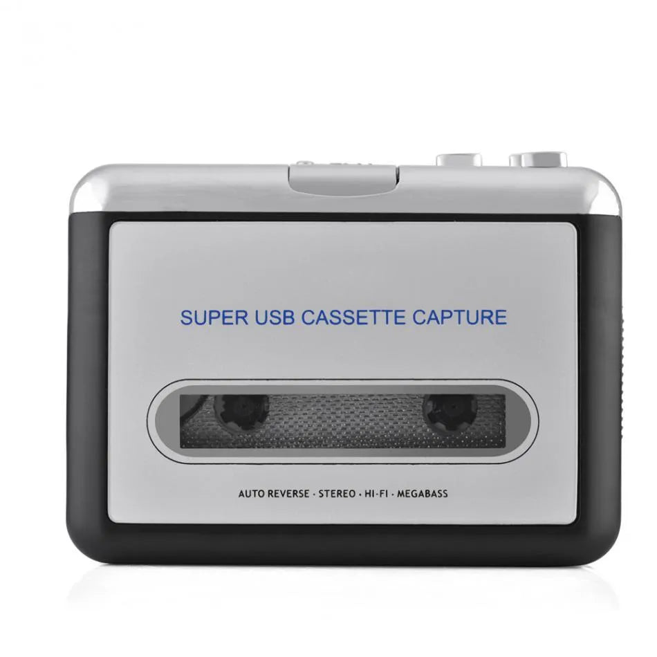 Silver USB cassette tape to MP3 digital audio converter unit with cable