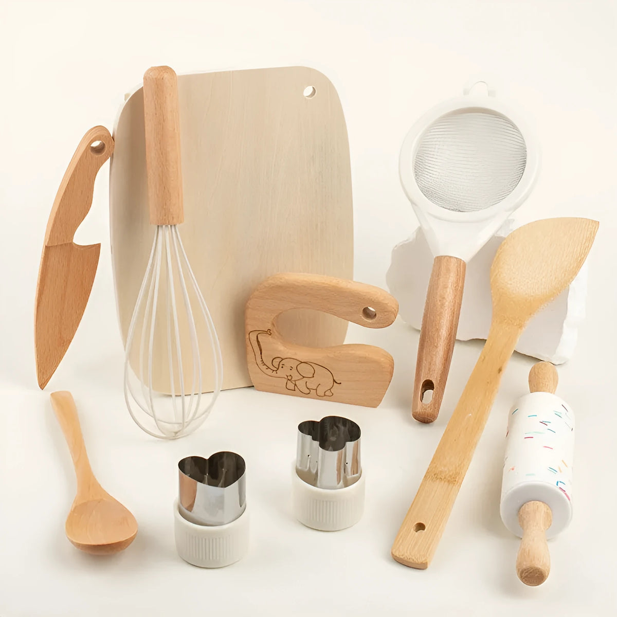 Wooden 10-piece play house knife and vegetable cutting toy set, 25 x 30 x 7.5cm kitchenware pretend play toy