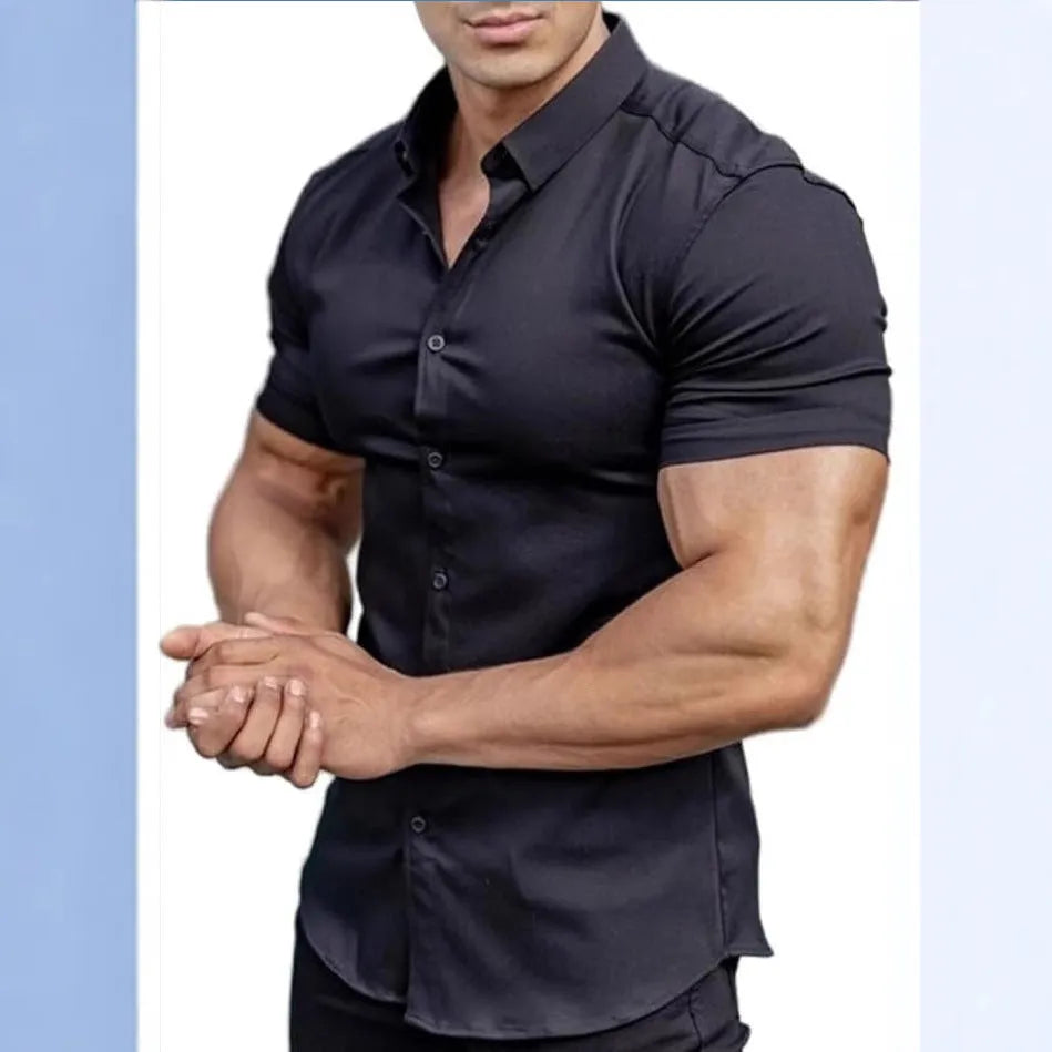 Men's short sleeve casual printed shirt with a shirt collar, shown in a brown colour.