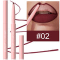 A single velvet matte lip liner pencil shown with a selection of its 12 different colour shades.