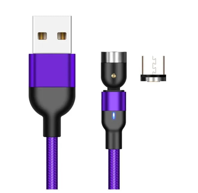 Essager black braided magnetic charging cable with blue LED light, showing 360-degree rotating connector.
