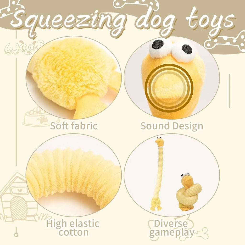 Brown plush dog toy with crinkle sounds and foldable design for interactive play