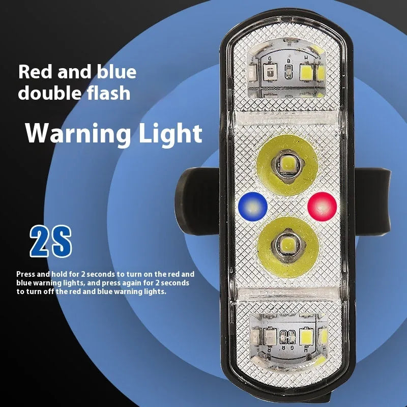 Black ABS bicycle headlight with LED display showing 350-lumen brightness and rechargeable battery