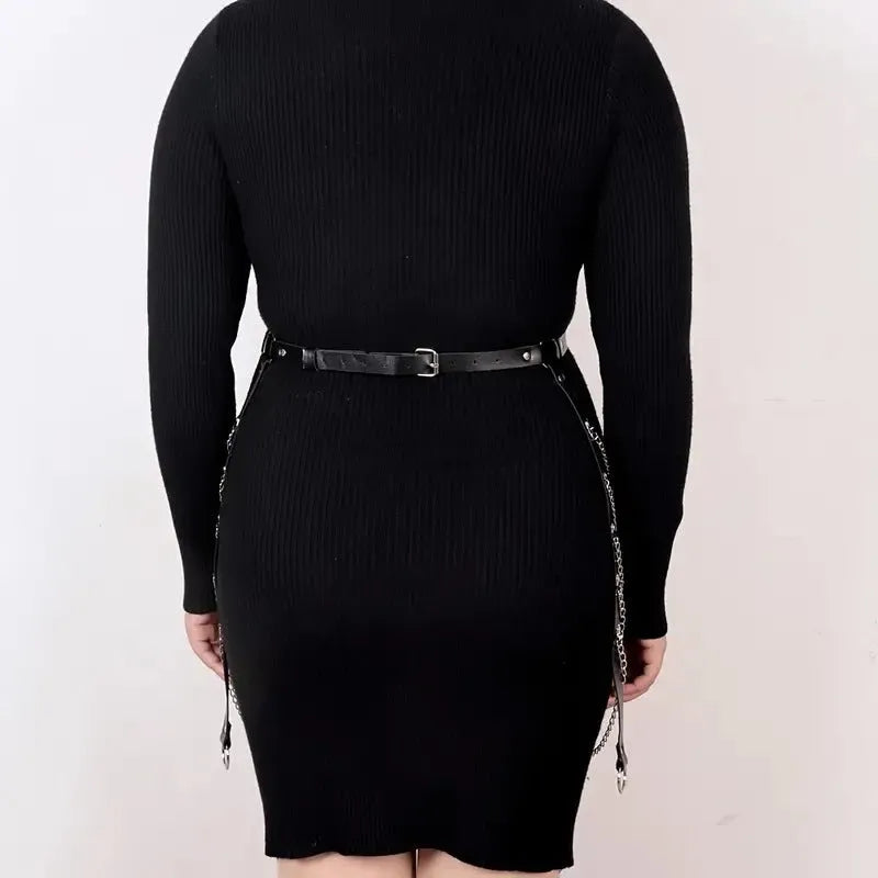 Black PU leather bandage binding waist chain accessory for women