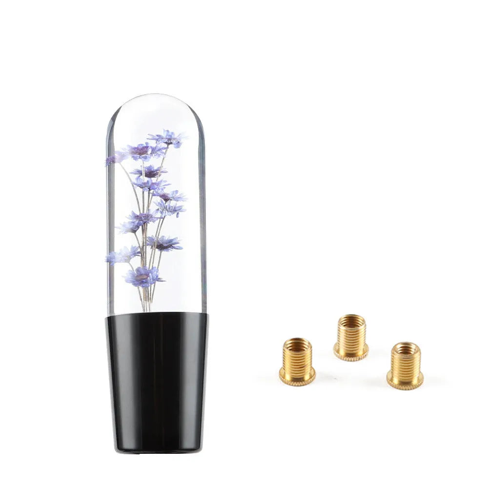 Transparent crystal car gear head with flower design, 15cm long, with three adapters