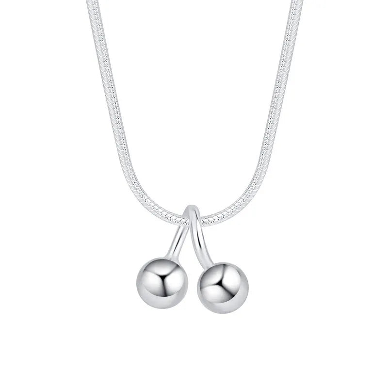 S925 sterling silver cherry necklace with snake bone chain, electroplated pendant, adjustable 21-50cm length