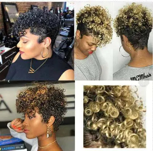 Women's short synthetic wig with simple rolls styling in Kanekalon fibre, shown in H002 Black colour
