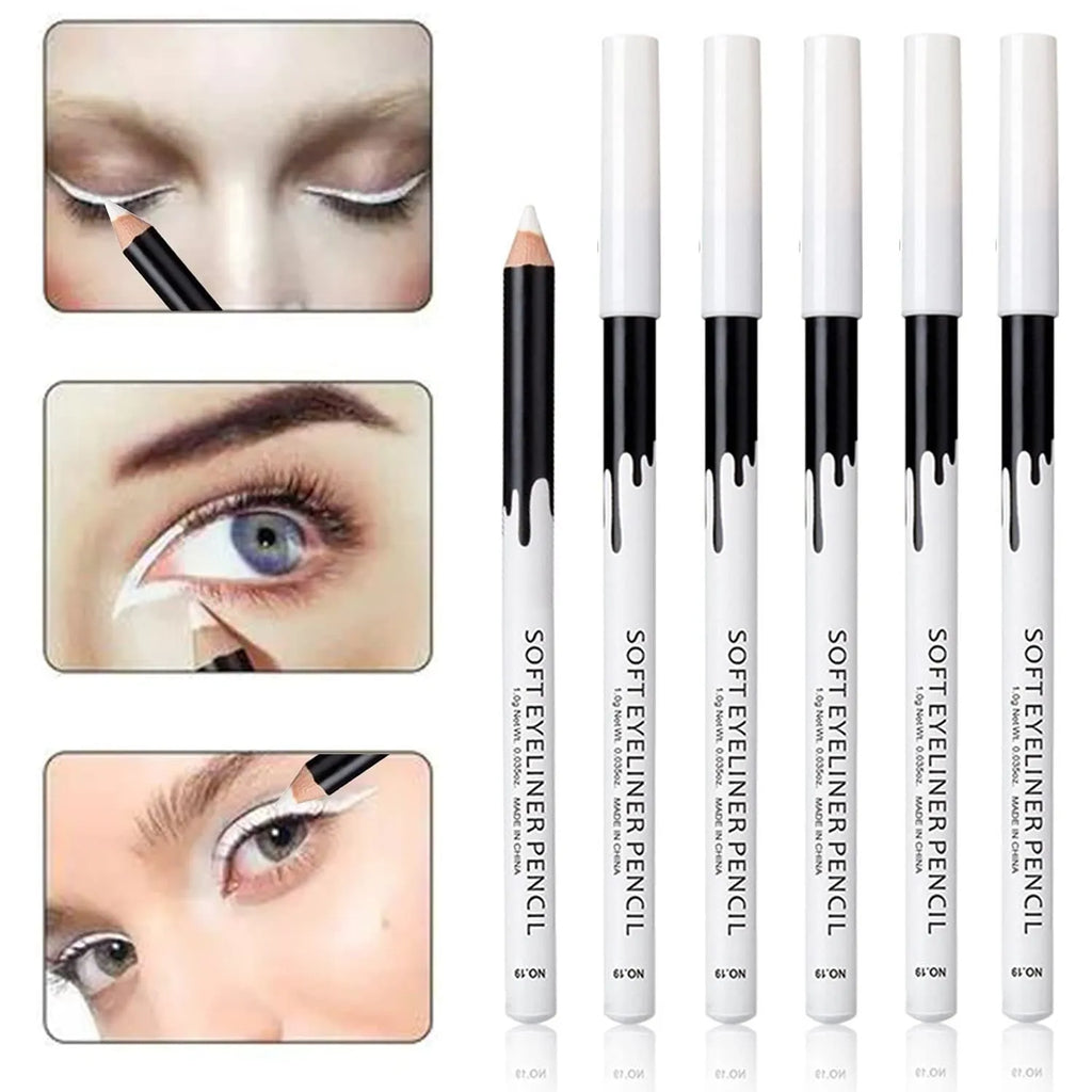 12-piece white and black waterproof eyeliner pencil set for eyebrows, eyeshadow and lips with sharpener