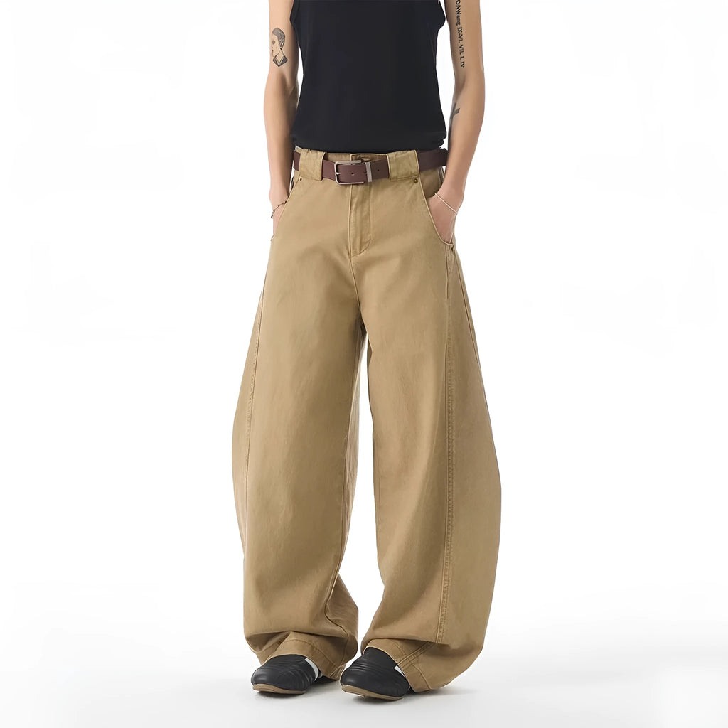 Brown men's casual jeans with straight leg cut and loose Korean style fit