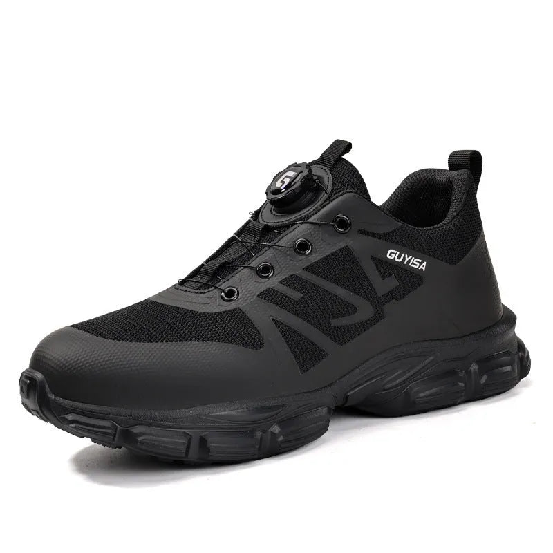 Lightweight safety shoes with Flyknit upper, steel toe cap, and anti-puncture protection