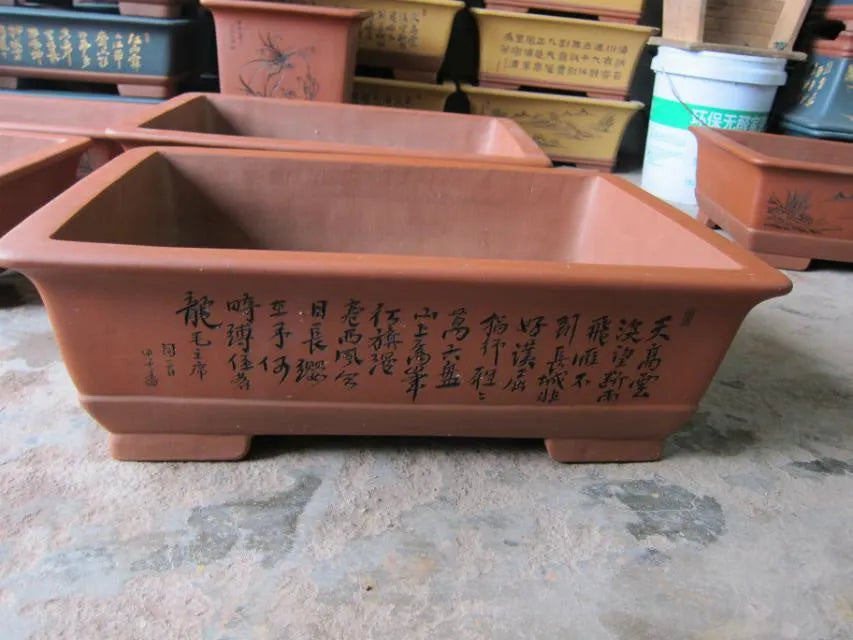 Yixing purple clay flower pots, set of 2 rectangular bonsai planters, large 60cm and small 50cm sizes