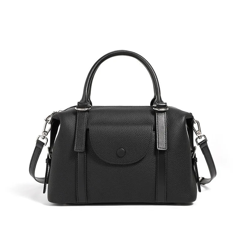 Genuine leather ladies handbag in black, brown or grey with single shoulder strap