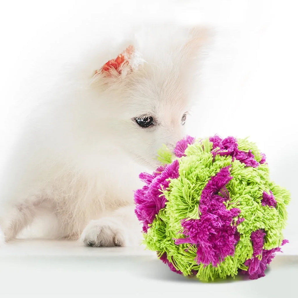 Purple plush sea urchin dog chew ball 15cm diameter for teething puppies