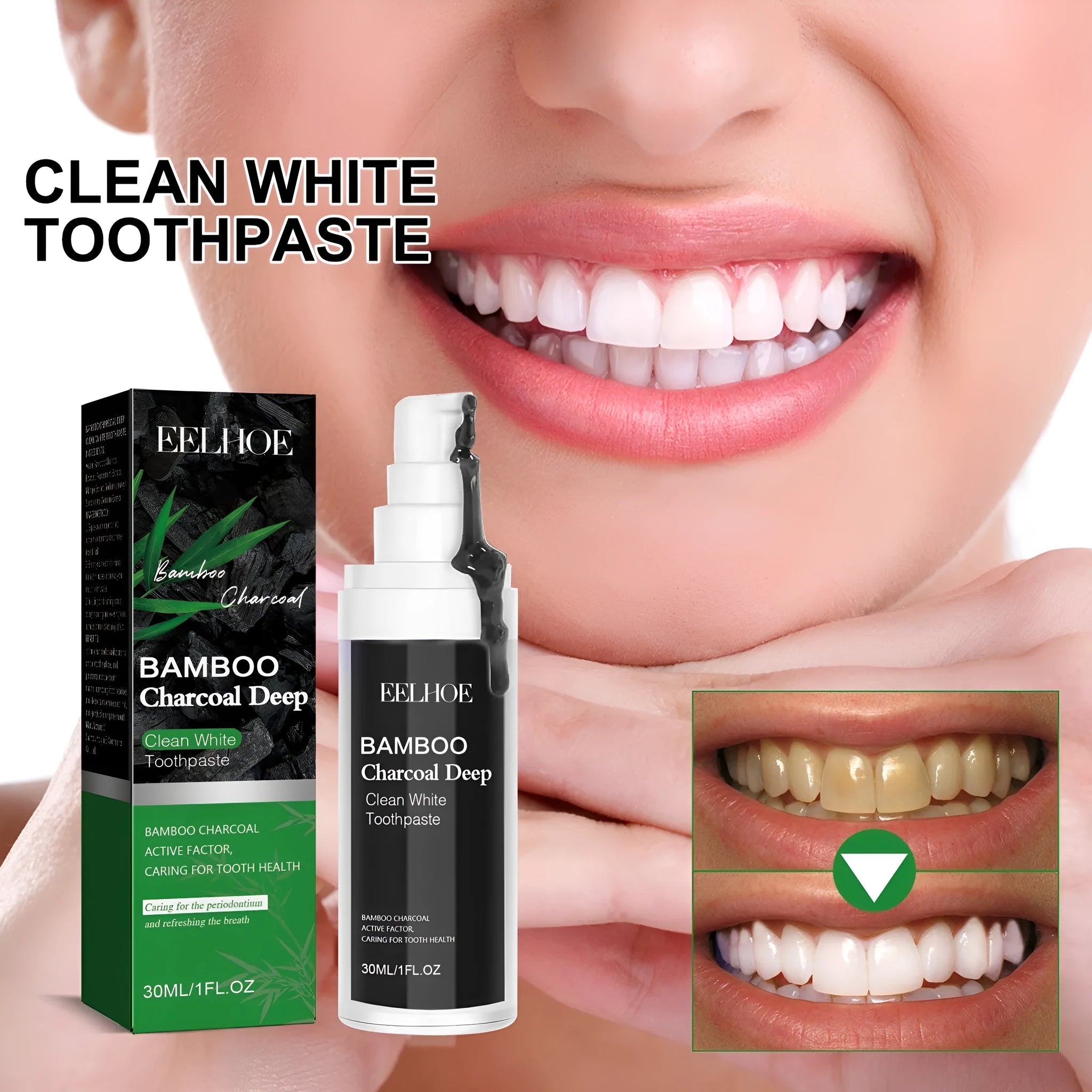 30ml tube of Bamboo Charcoal Bright White Stain Removing Toothpaste