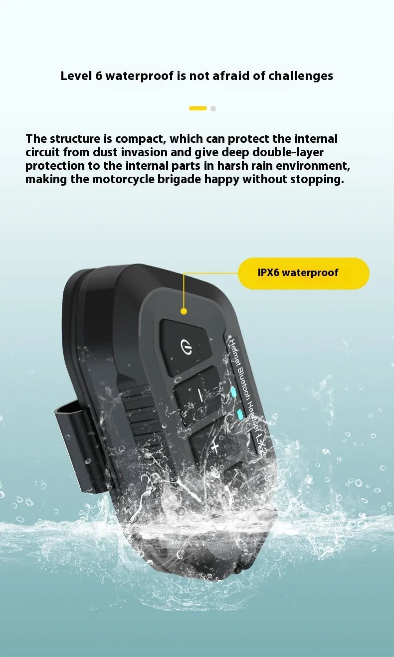 Bilateral stereo wireless rider headset in black or white with ATS chip, 15 metre range, and 25 hour battery