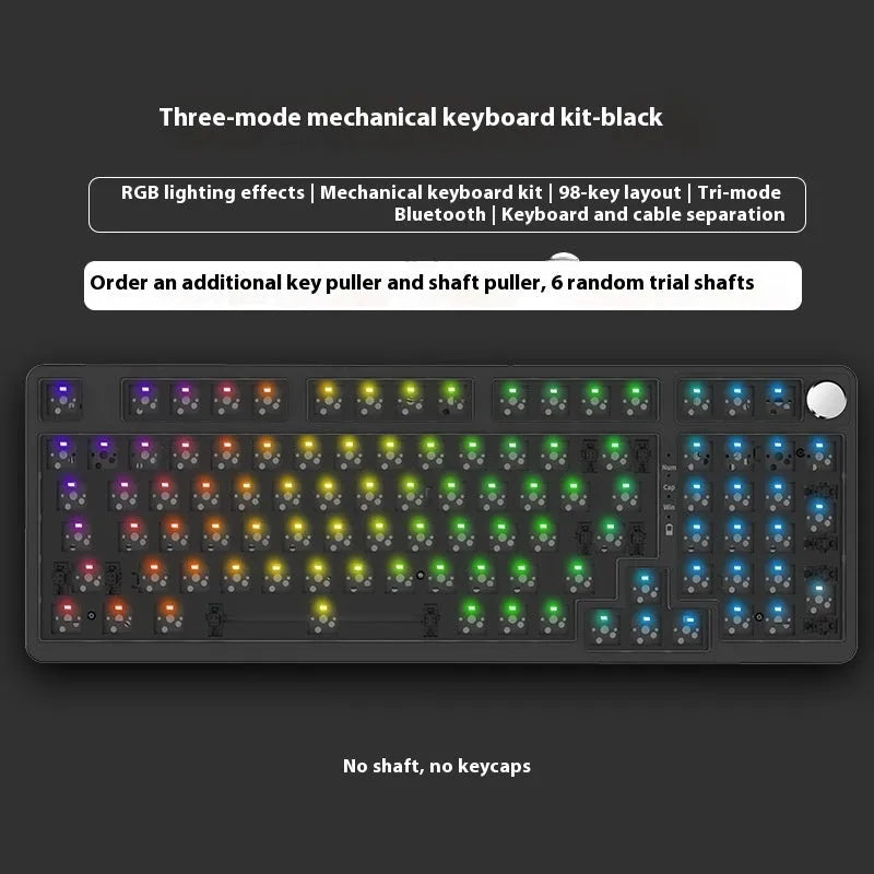 98 key wireless Bluetooth mechanical keyboard kit with metal knob on desk