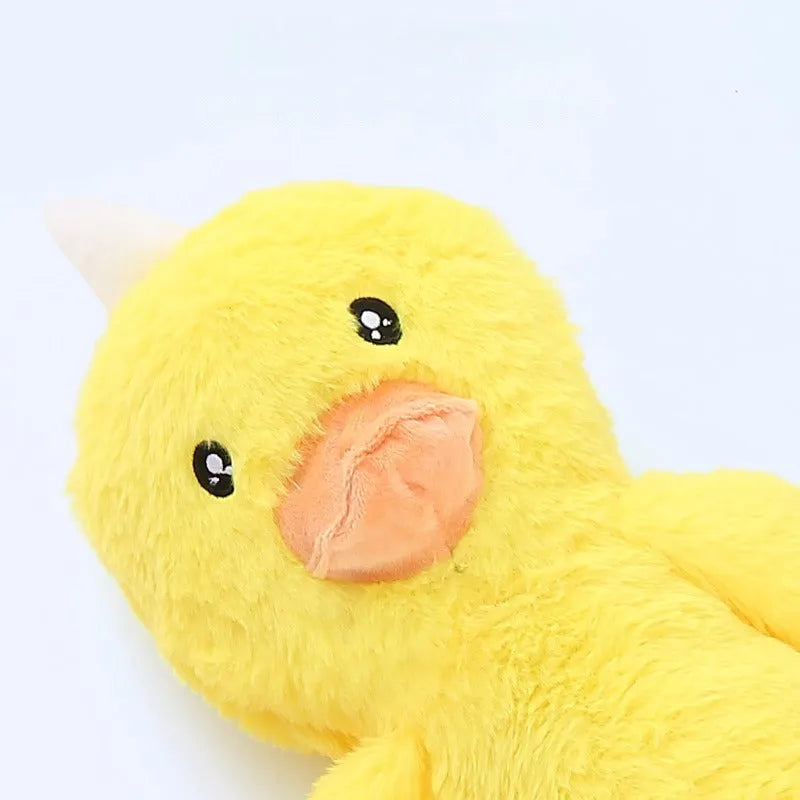 Soft plush dog toy with rattle paper sound feature for large breeds in pink or yellow colours