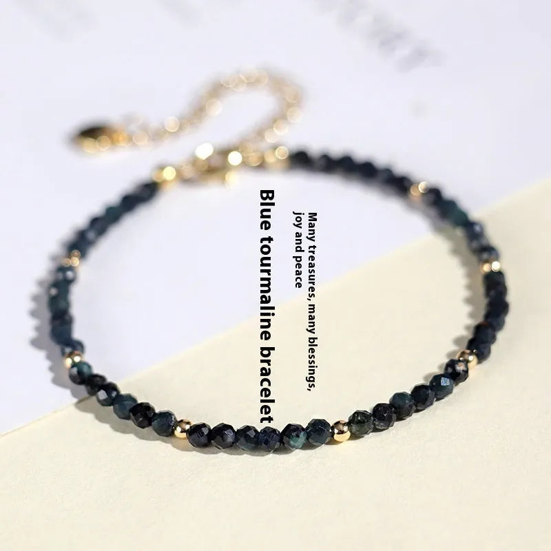Blue tourmaline 3mm bead bracelet with spacer design for women's jewellery