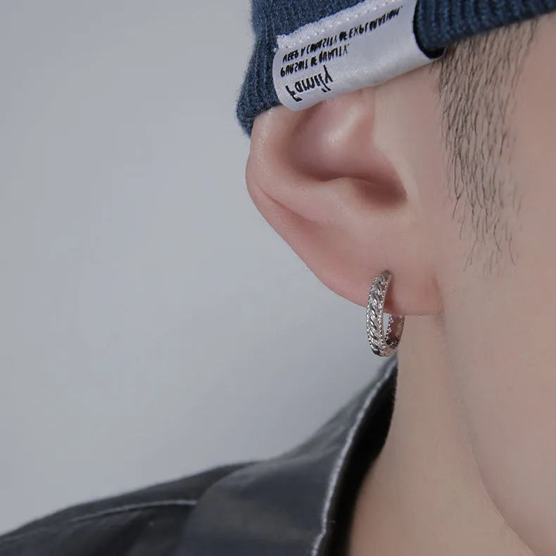 Copper geometric men's earrings in hip hop style showing 10mm and 14mm diameter options