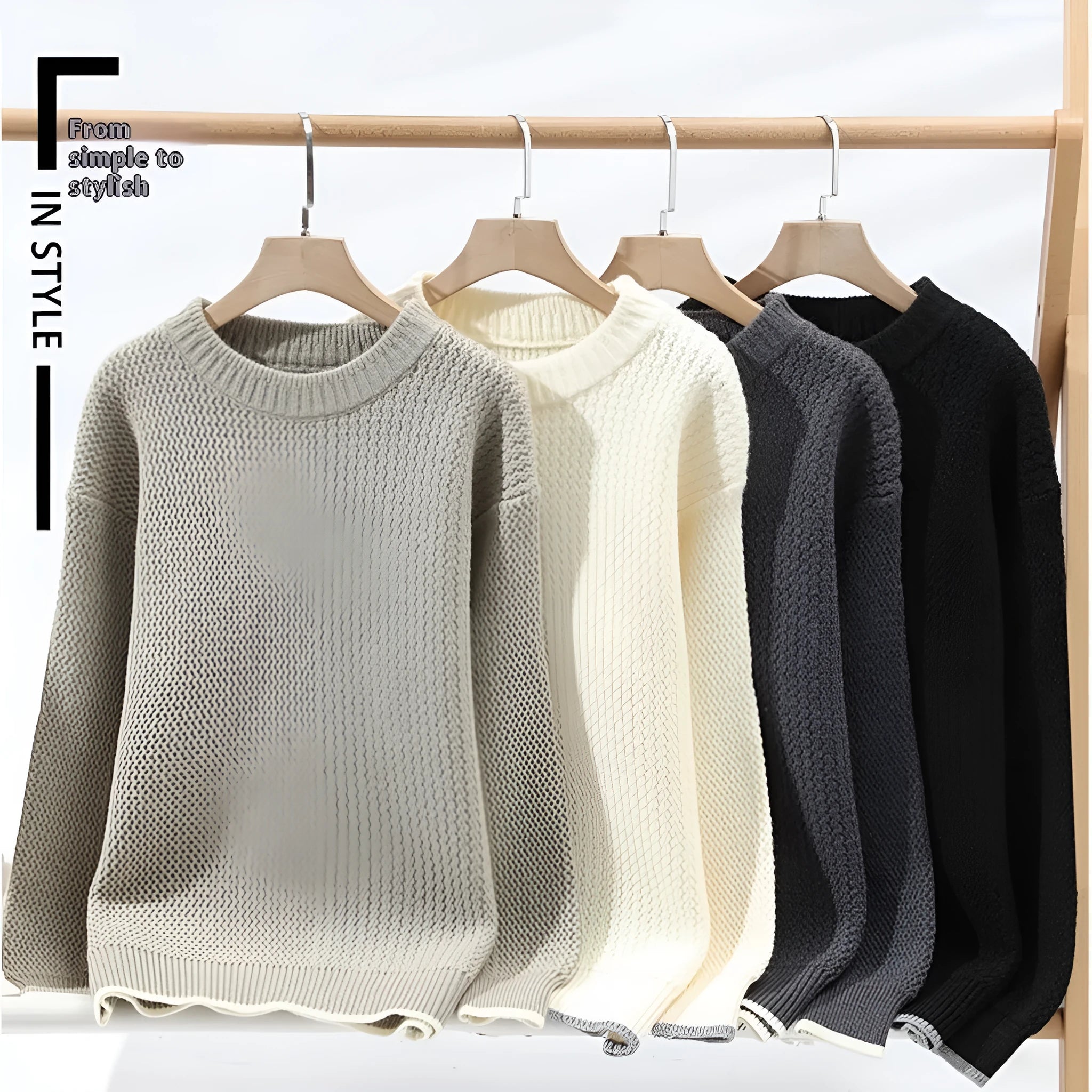 Men's grey casual pullover sweater with crew neck and long sleeves