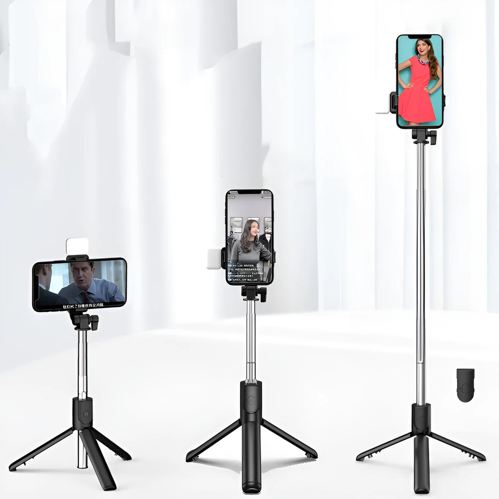 Aluminium alloy Bluetooth selfie stick tripod with phone holder in multiple colours