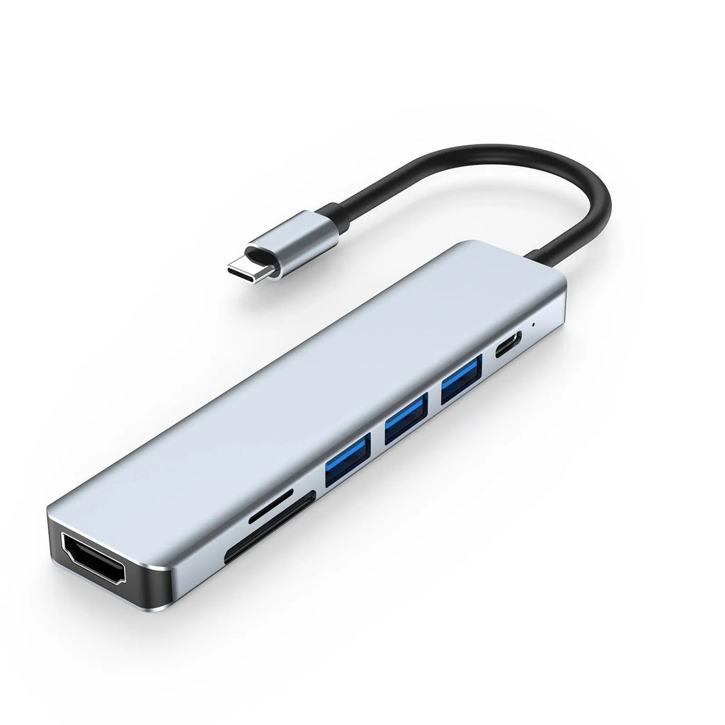 USB-C to seven-port expander hub with short 0.145m integrated cable
