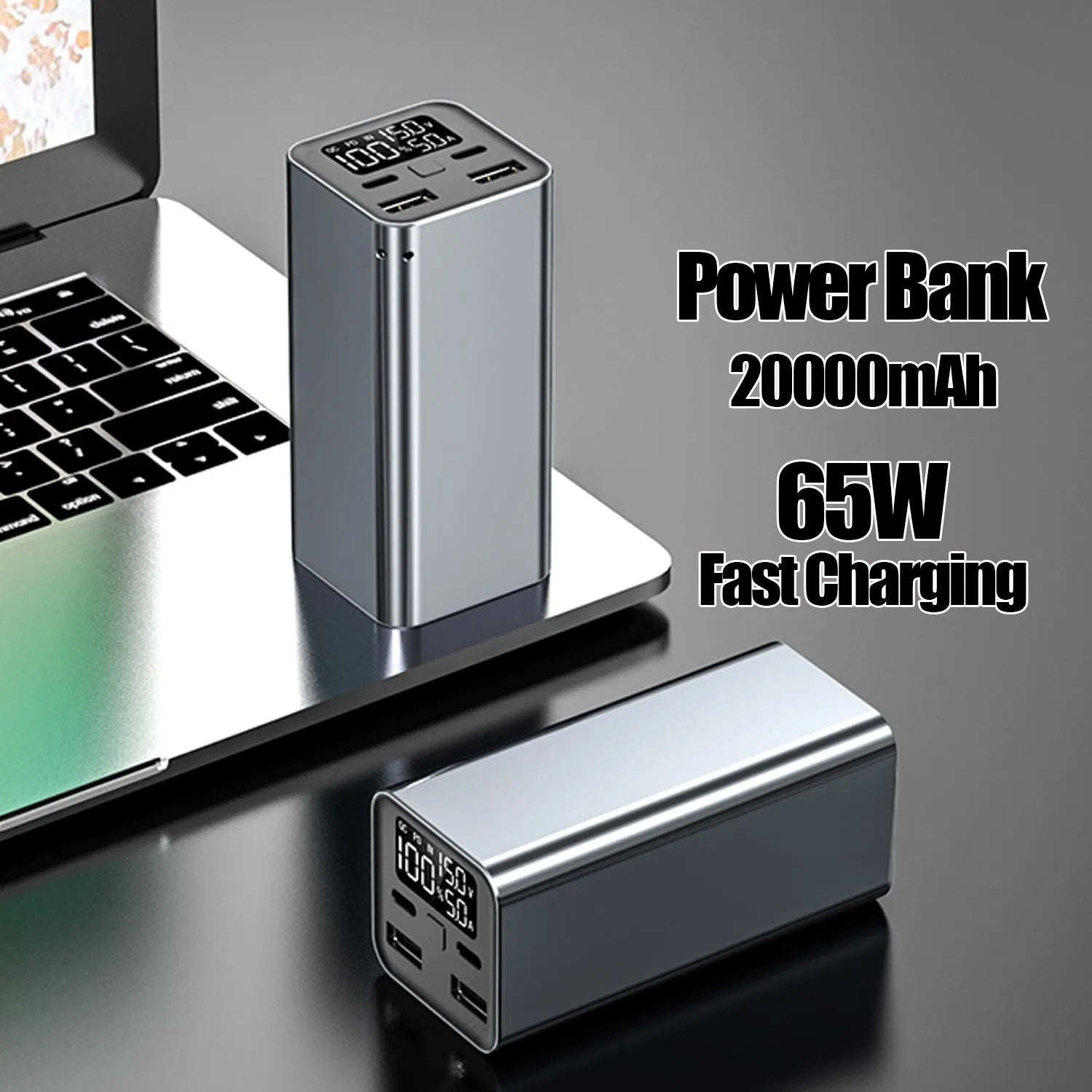 65W metal portable charging bank with 20000mAh capacity for laptop charging