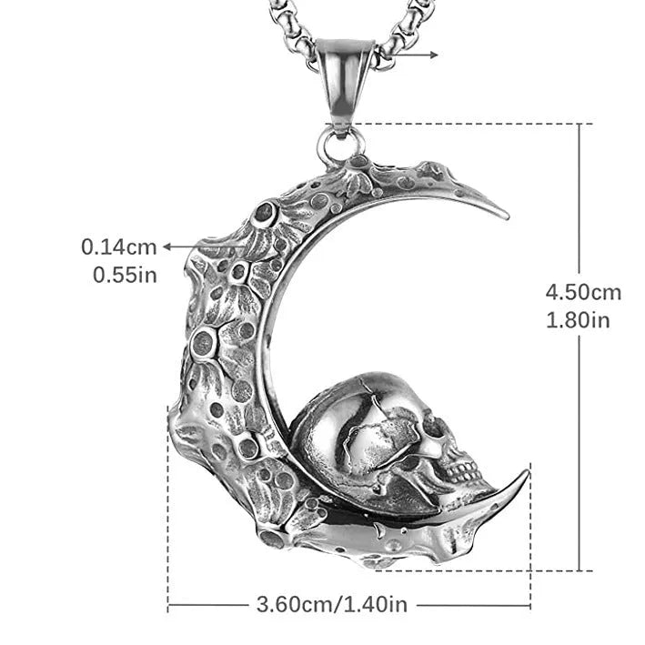 Men's silver stainless steel necklace with skull pendant designs on sports style chain