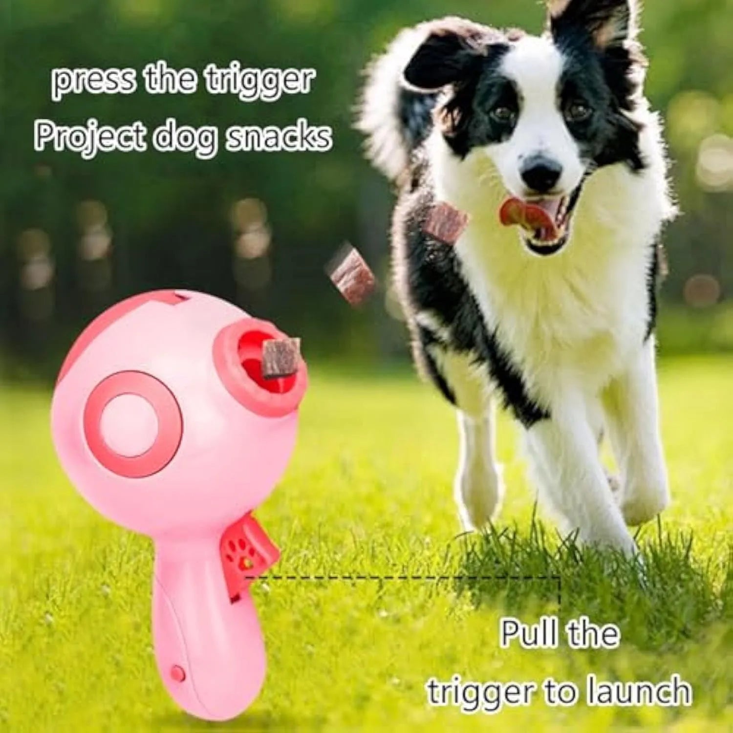 Green, orange, and pink interactive dog treat launcher toy for training and play.