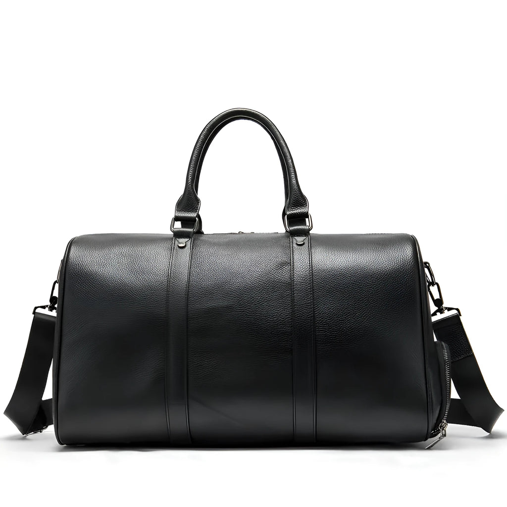 Men's black and coffee leather tote bag in 44cm and 55cm sizes with single shoulder strap