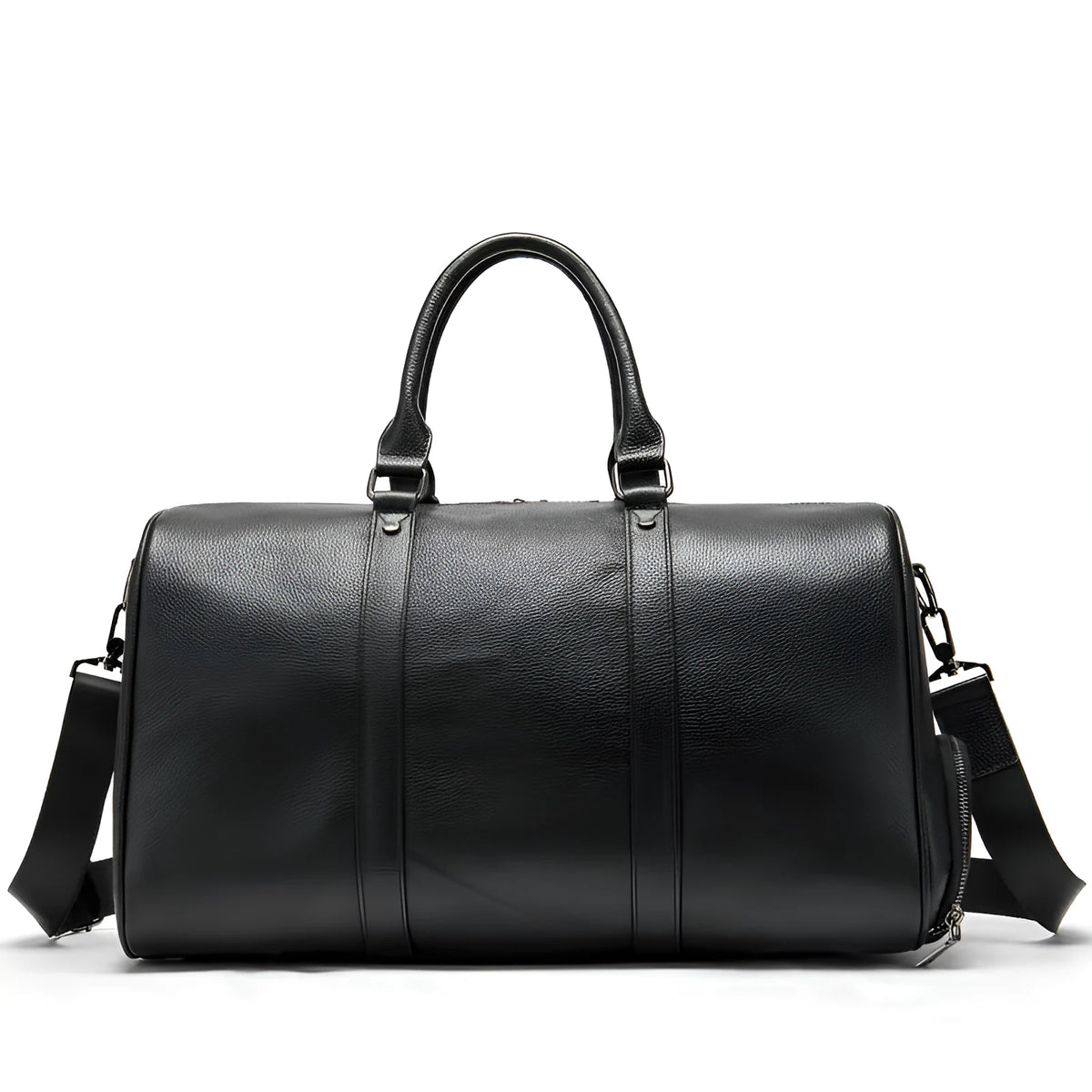 Men's black and coffee leather tote bag in 44cm and 55cm sizes with single shoulder strap