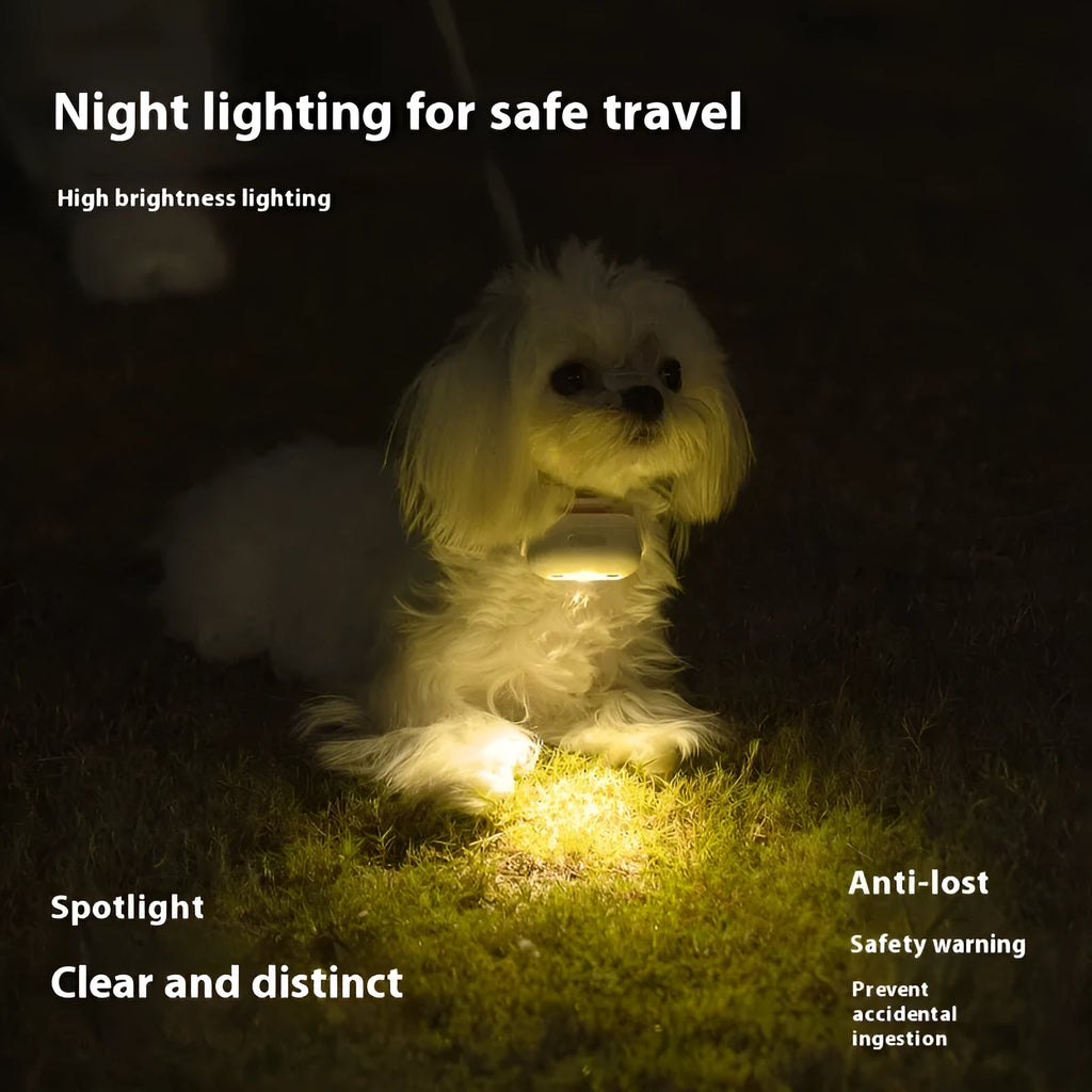 Pet Luminous Collar with small hanging lamp ring lit up, shown in one of four colour options.