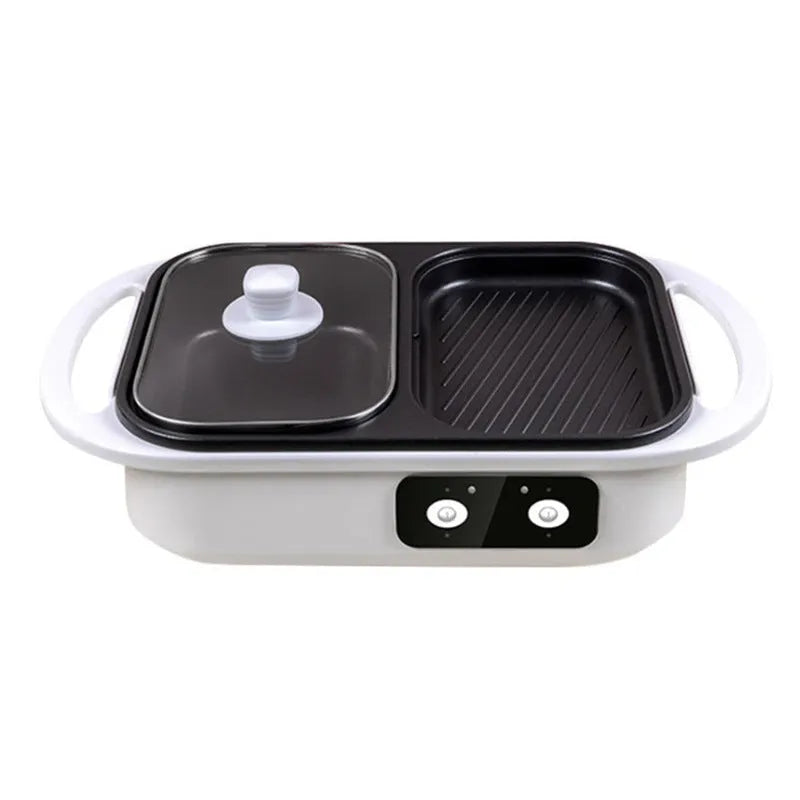 White and green 1300W electric hot pot frying oven appliance for 2-3 people