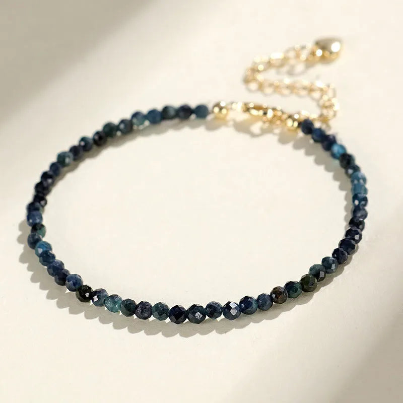 Blue tourmaline 3mm bead bracelet with spacer design for women's jewellery
