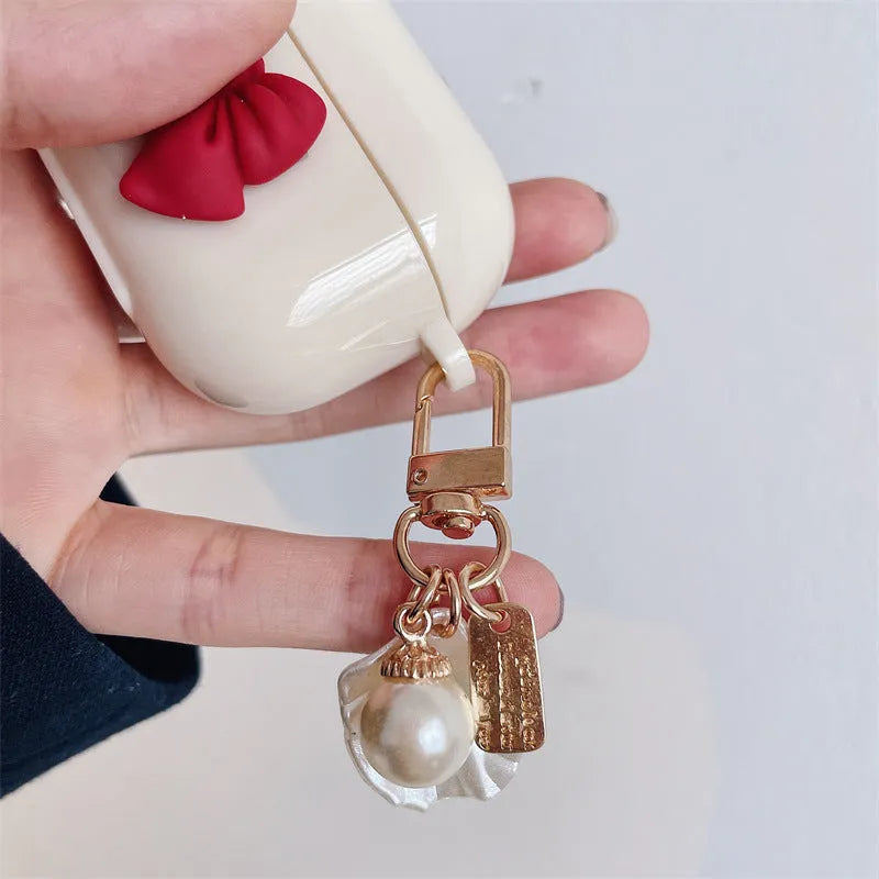 Beige red bow shell pendant TPU case for AirPods Pro and AirPods 1-3 wireless earphones