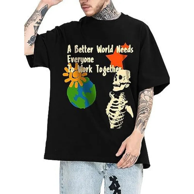 Printed men's short sleeve sports T-shirt with digital pattern design on polyester fabric.