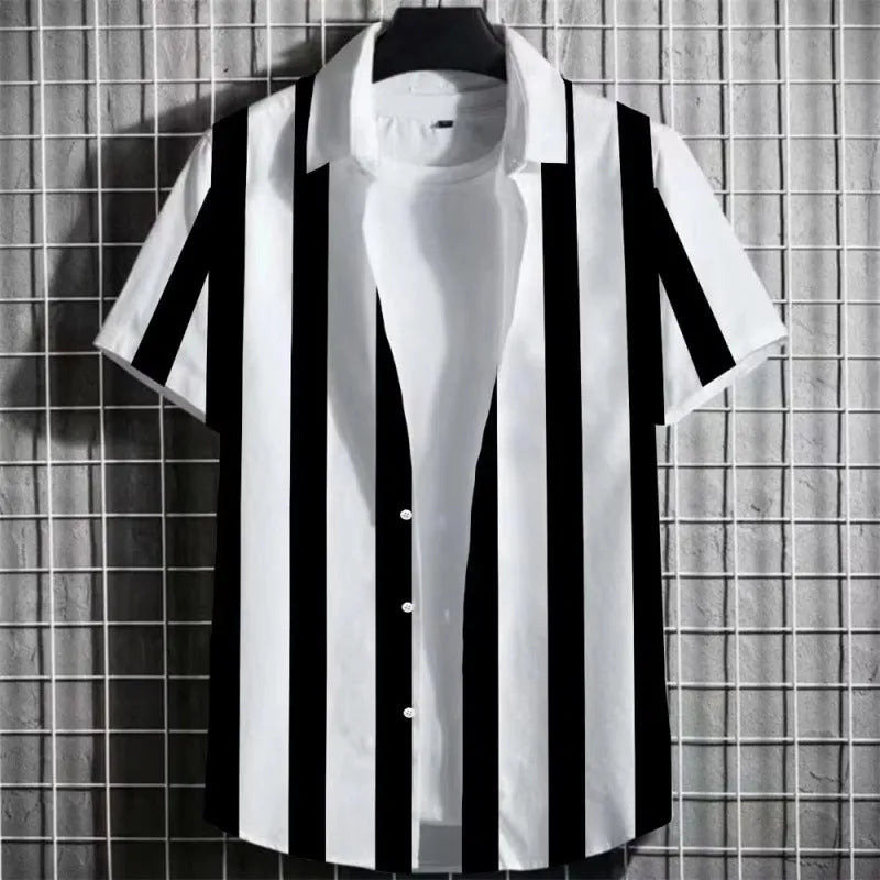 Men's linen short sleeve T-shirt with 3D printed horizontal stripes in multiple colour options.