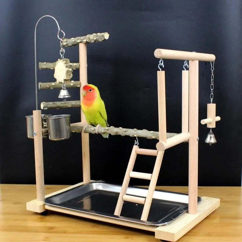 Pepper wood parrot stand with tiger skin peony bird toy and sub-stand pole