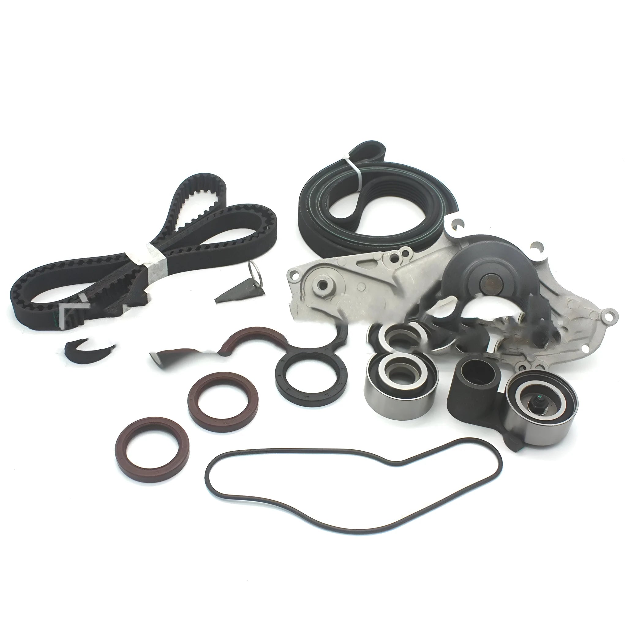 Metal belt and water pump assembly component for automotive engine cooling system
