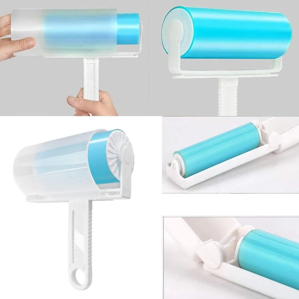 Reusable washable lint roller with protective cover for pet hair removal, measuring 17x10x4cm