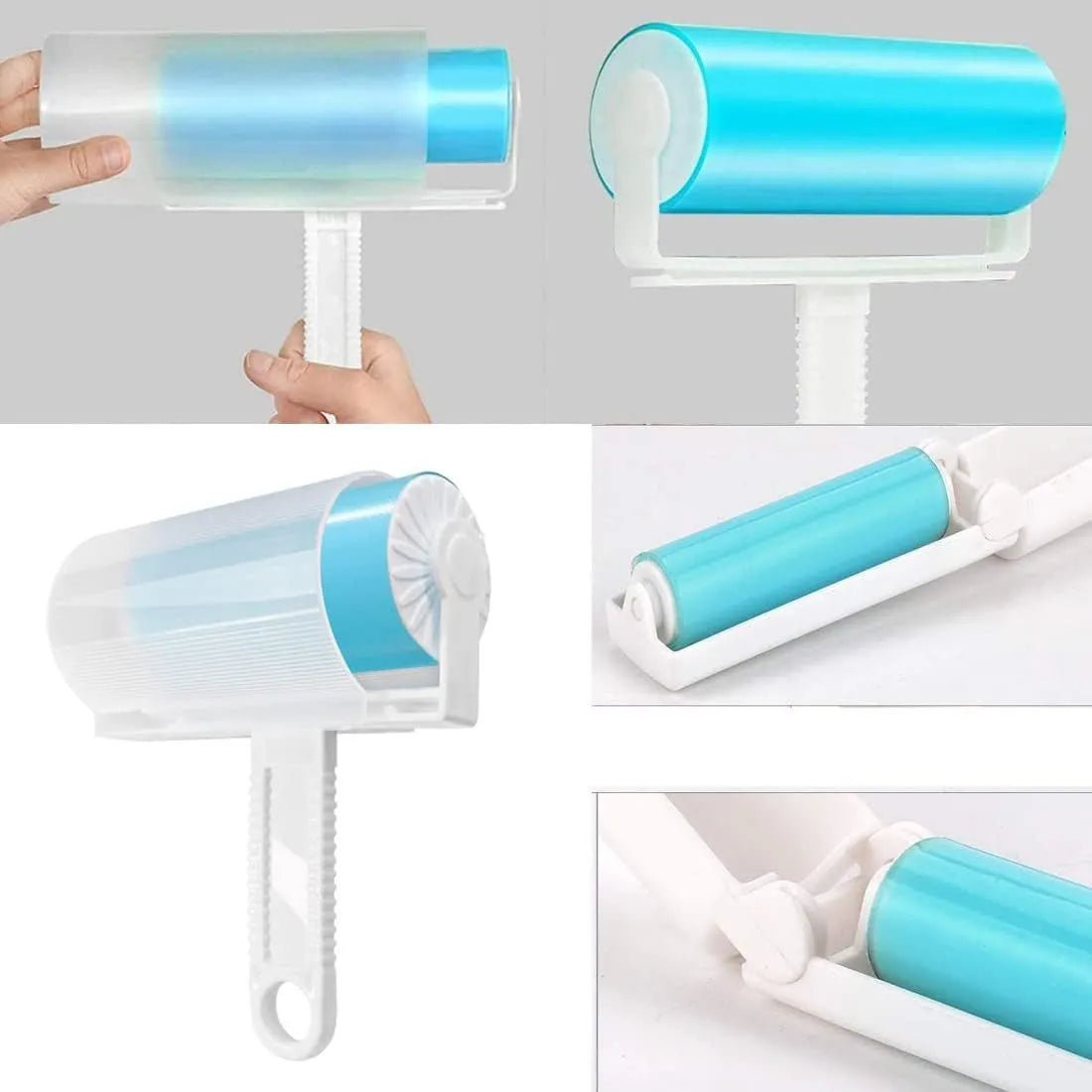 Reusable washable lint roller with protective cover for pet hair removal, measuring 17x10x4cm