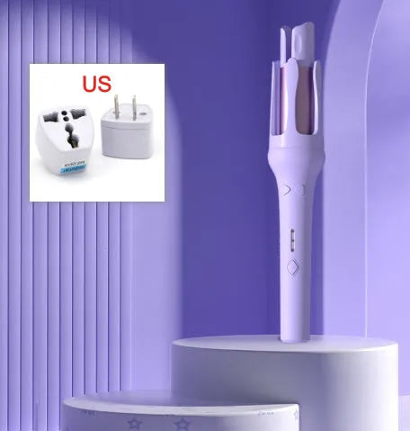 Automatic hair curler with 32mm barrel in white purple colour with wired power cord