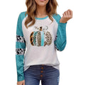 Sky blue long sleeve T-shirt with 3D digital printed pumpkin pattern in regular fit style