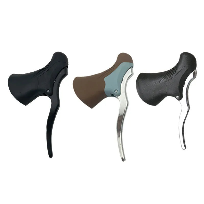 Pair of aluminium alloy road bicycle brake handles in black and black/silver.