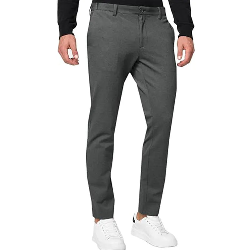 Men's slim-fit chino trousers in tapered style with pleated front, shown in khaki colour
