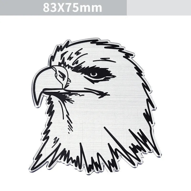 Aluminium car decorative stickers showing eagle, lion, tiger and wolf head designs for vehicle appearance modification